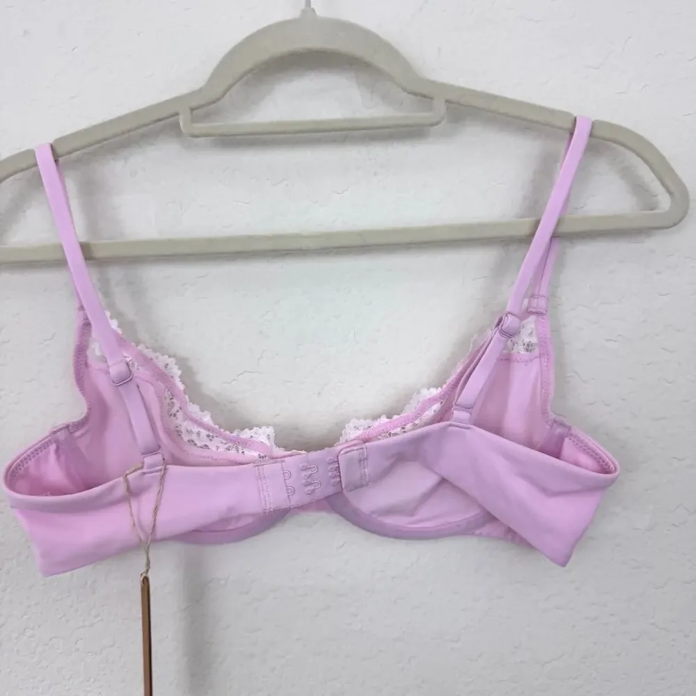 Skims Womens Fits Everybody Lace Unlined Demi Bra Sz 36B Cherry Blossom Pink - Picture 4 of 6